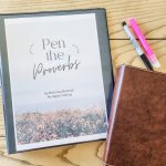 Pen the Proverbs cover printed inside a notebook clear cover with a pen, highlighter, and notebook.
